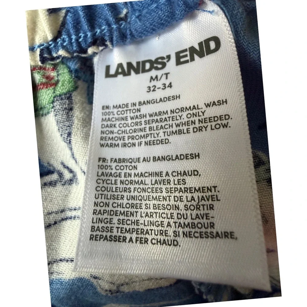 Lands' End Pajama Pants Mens M/T Blue Excellent Penguin Polar Bear Flannel‎